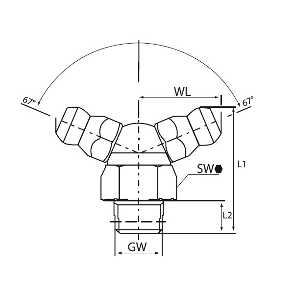 Hydraulische smeernippel dubbelkop DIN 71412 detail 2