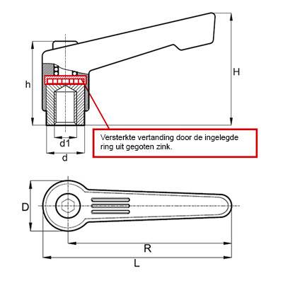 Instelbare handgreep 2210 kunststof / RVS detail 2