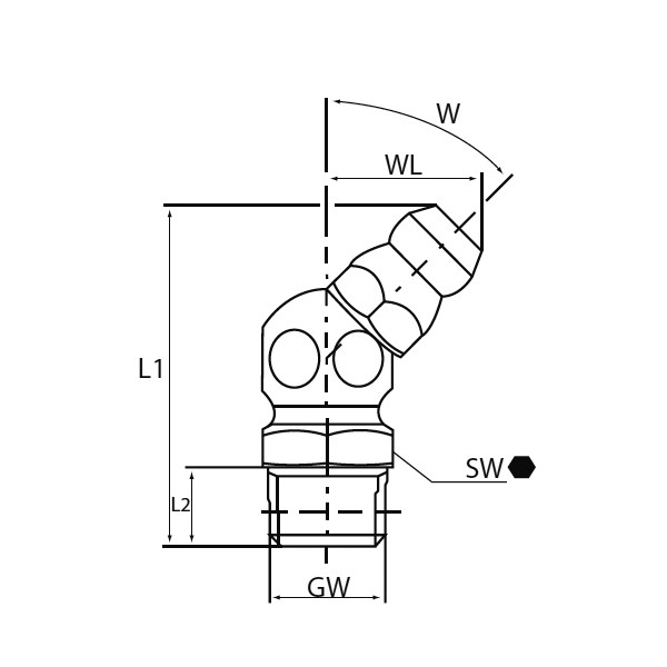Hydraulische smeernippel type H45 (H2) RVS DIN 71412 detail 2