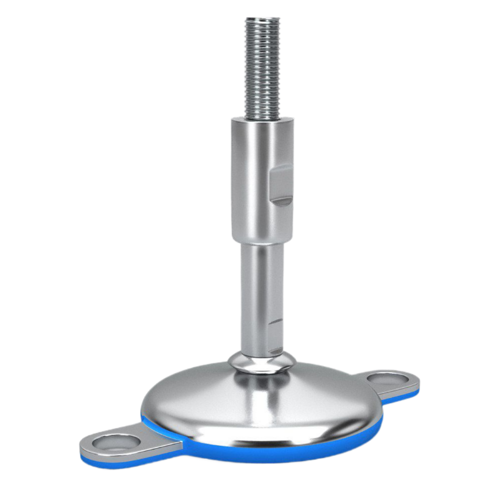 811206012135 Stelvoet RVS hygiënisch 3A ø60 M12x135 blauw 2 lippen